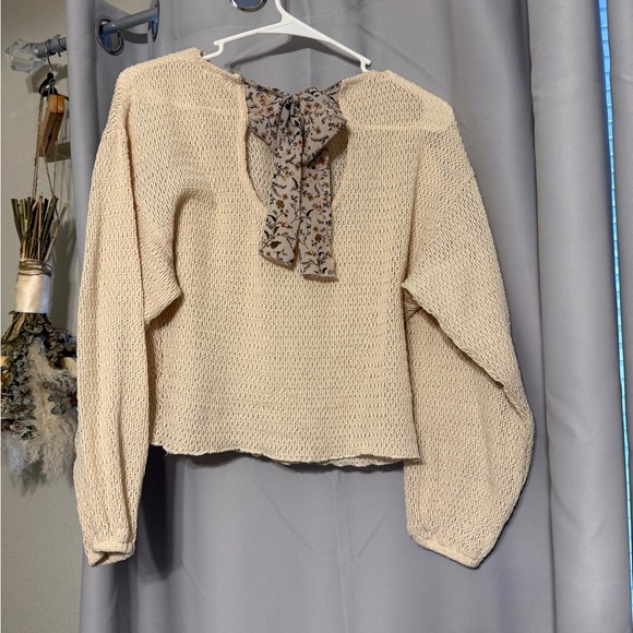 gimmicks by BKE Tops - Gimmicks by BKE Beige Knit Blouse with Floral Tie